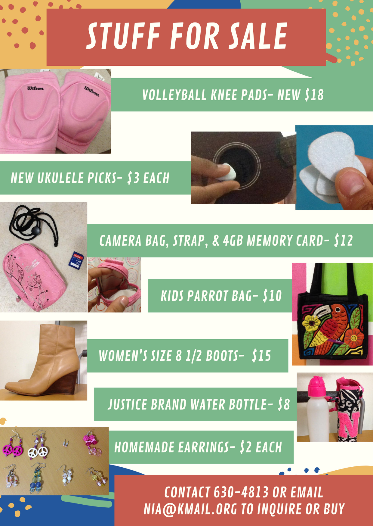 Shoes, Earrings, Kneepads, Ukulele Picks, Camera Items, and More for Sale